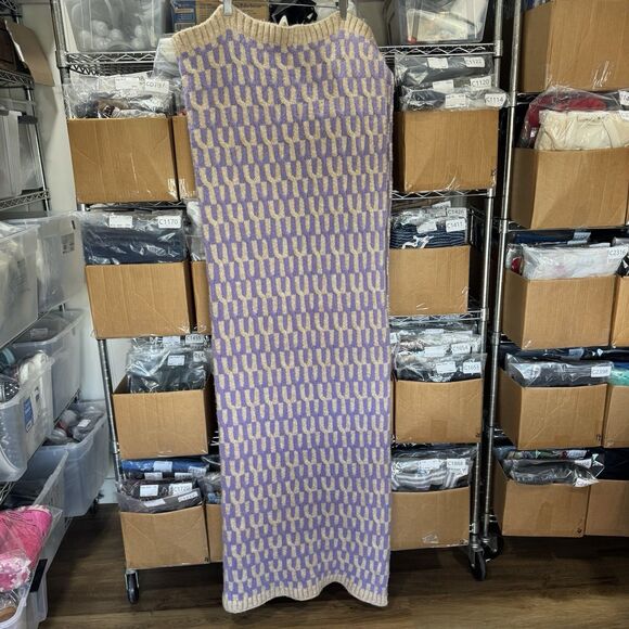 Anthropologie Knit Geo Throw Blanket 50"x60" Lavender Purple Beige Textured NEW - Picture 2 of 12